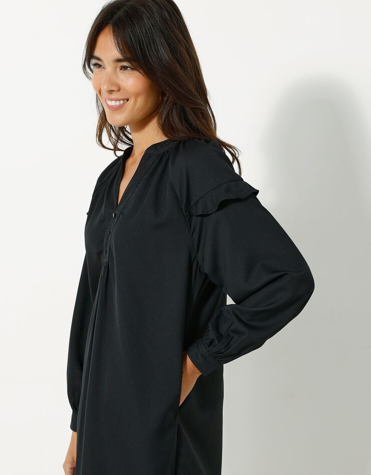 Robe forme housse volantée unie en polyester recyclé(1) (noir)