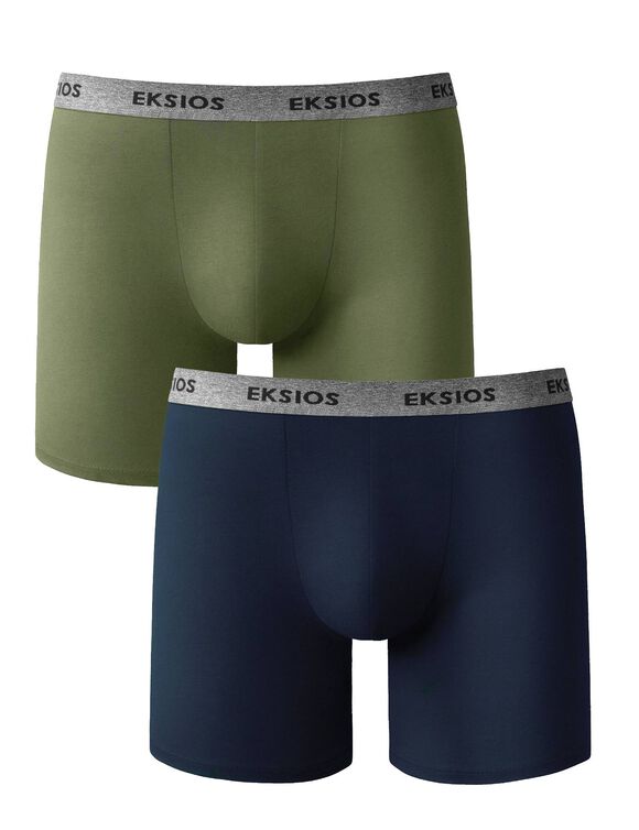 Boxer long coupe short - lot de 2 (marine + tilleul)