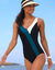 Maillot de bain 1 pièce colorblock (noir / émeraude)
