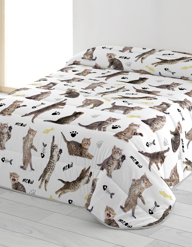 Couette microfibre imprimée chatons 200 g/m² (blanc / gris)