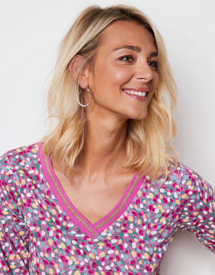 Tee-shirt manches 3/4 imprimé fleurs (rose) Tee-shirt manches 3/4 imprimé fleurs (rose)