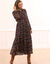 Robe-chemisier longue en voile jacquard imprimé floral (noir / violine)
