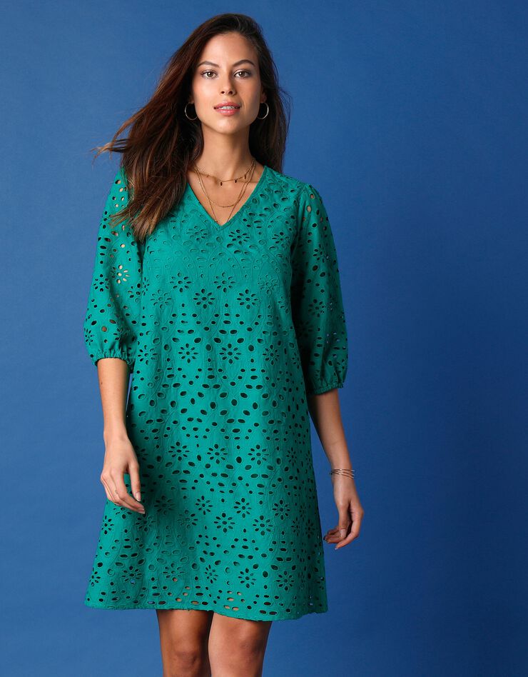 Robe broderie anglaise manches 3/4 (vert)