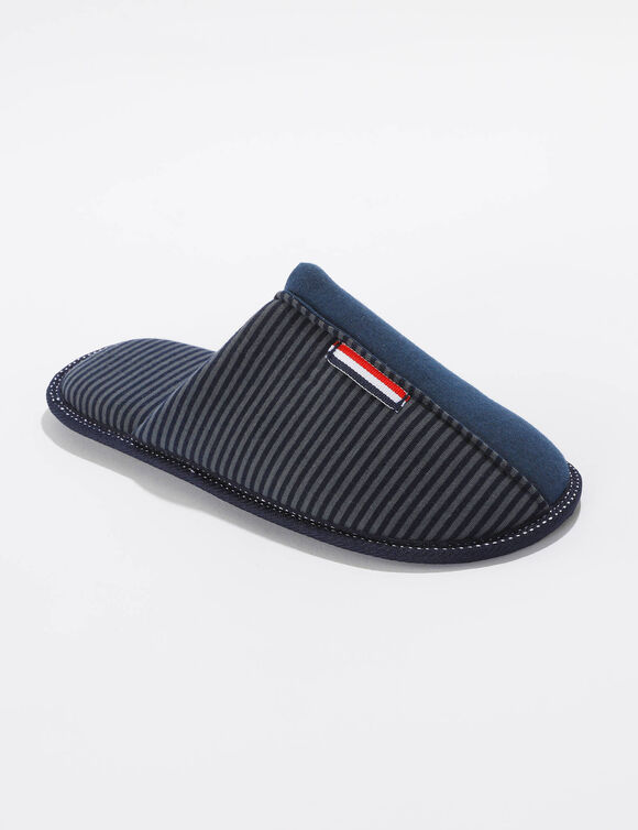 Chaussons mules unis bande rayée (bleu)