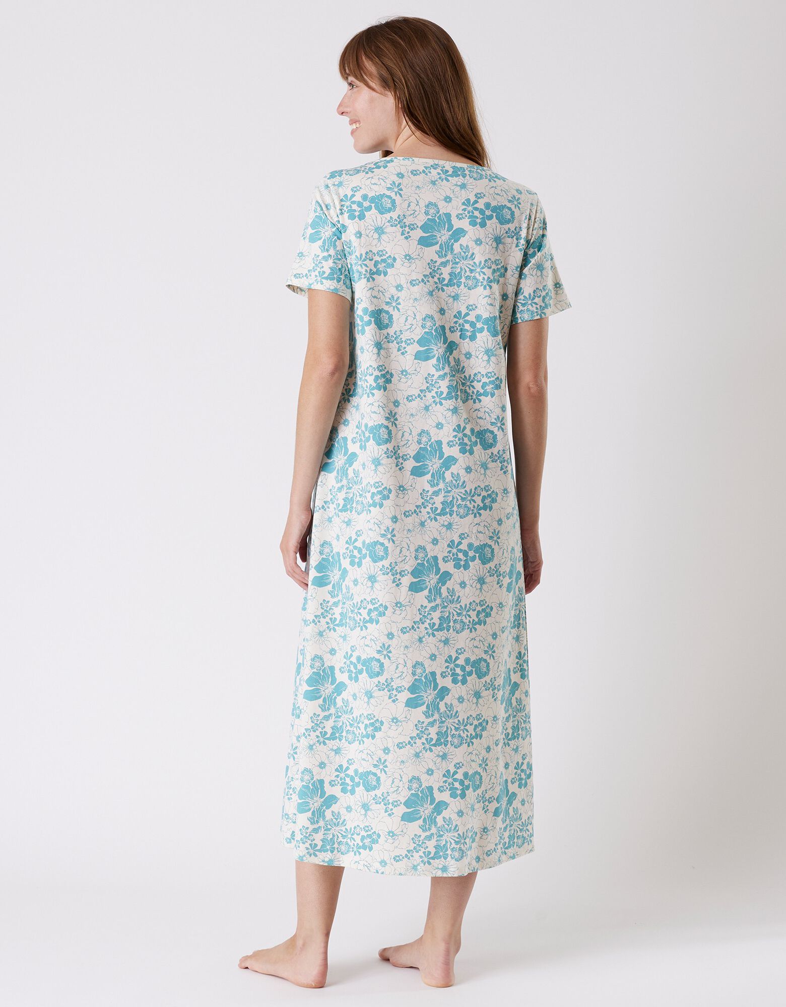 Chemise De Nuit Femme Coton/Élasthanne - Manches Courtes Col V - Boutonnage Devant - Confortable été Comme Hiver