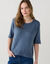Pull manches courtes, maille pointelle toucher doux (bleu denim)