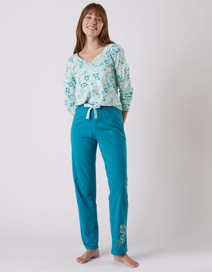 Tee-shirt pyjama manches longues imprimé floral (aqua) Tee-shirt pyjama manches longues imprimé floral (aqua)