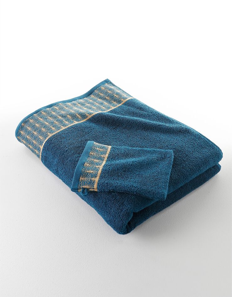 Éponge coton tissé "arches" - 420g/m² (bleu paon)
