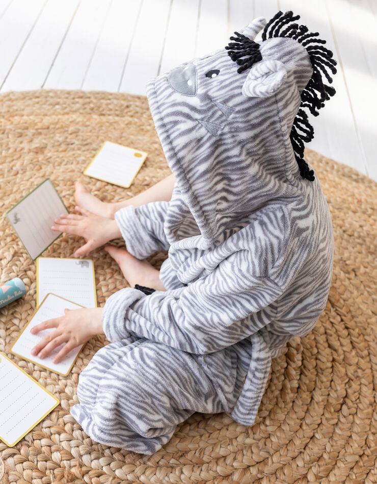 Peignoir de bain à capuche enfant zèbre microfibre toute douce (blanc)