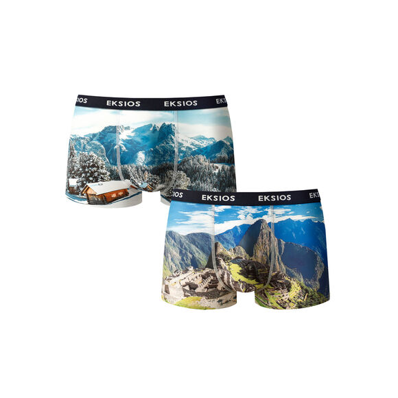 Boxer imprim&eacute; microfibre stretch - lot de 2 (bleu)