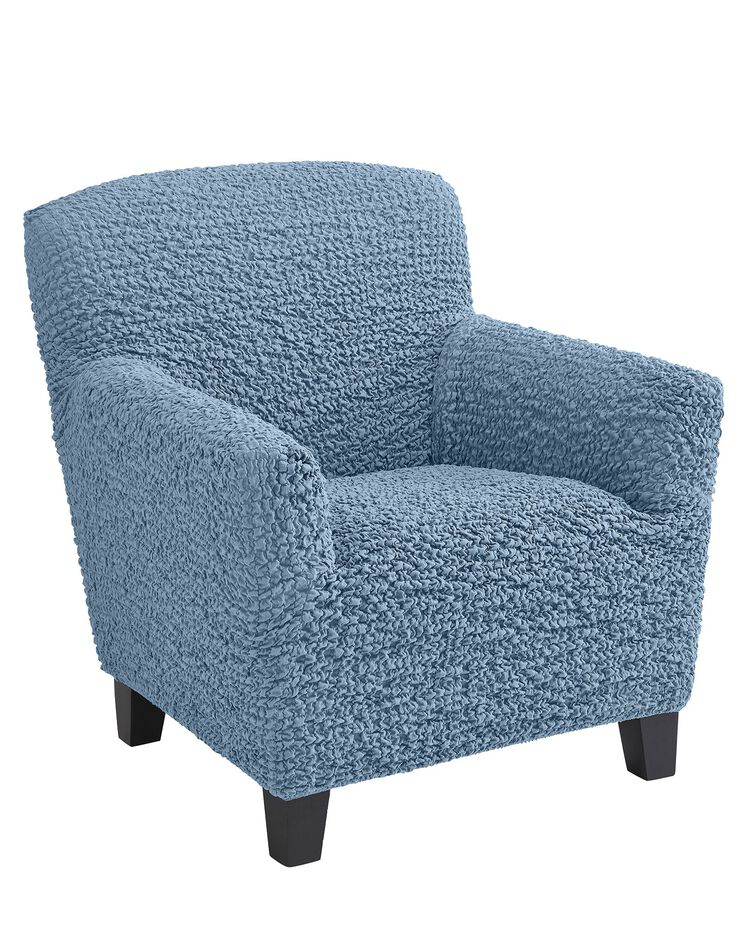 Housse gaufrée bi-extensible canapé fauteuil accoudoirs (bleu ciel)
