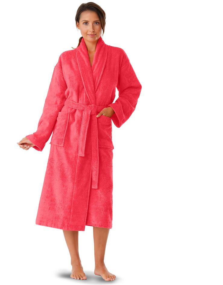 Peignoir mixte adulte col châle éponge bouclette (corail)