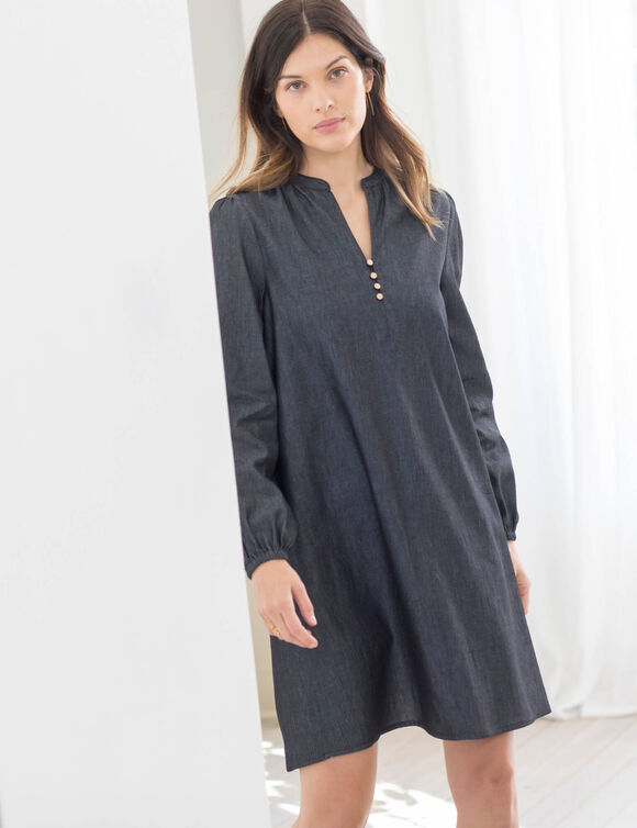 Robe housse évasée, denim léger (black used)