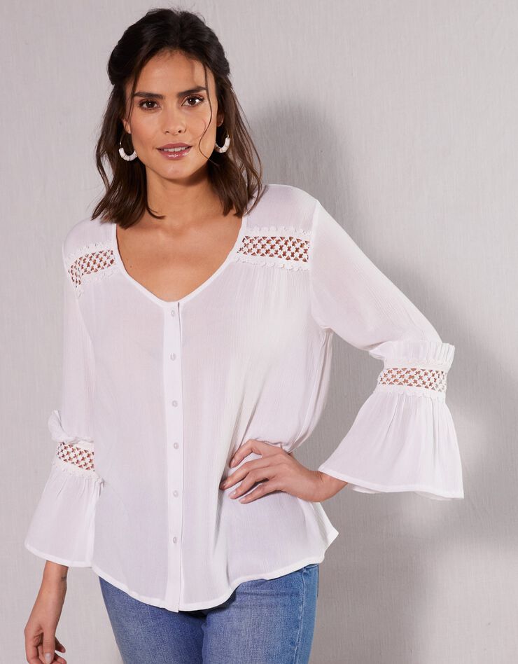 Blouse unie détails macramé (blanc) Blouse unie détails macramé (blanc)