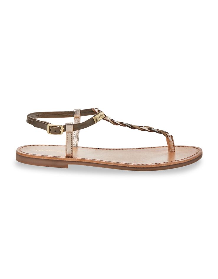 Sandales plates entre-doigt en cuir tressé Hodin (kaki)