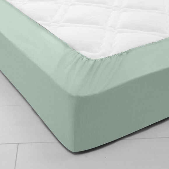 Drap-housse uni flanelle bonnets 32 cm (vert amande)