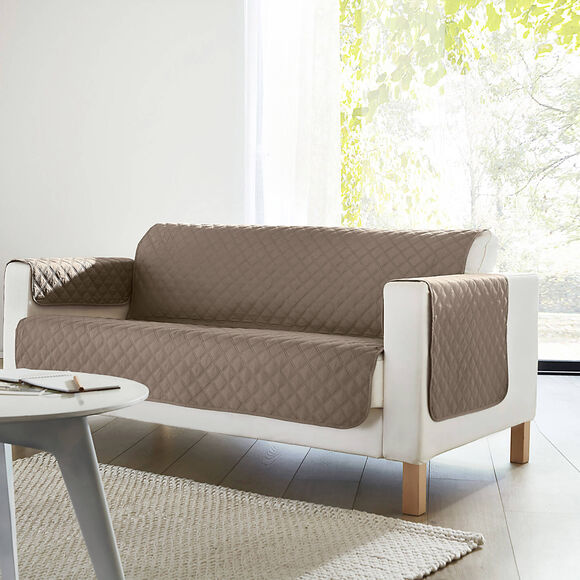 Protège-salon réversible microfibre matelassé (taupe)
