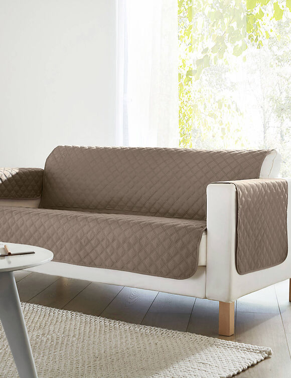 Protège-salon réversible microfibre matelassé (taupe)