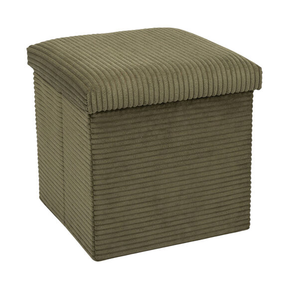 Coffre-pouf pliable, rev&ecirc;tement tissu c&ocirc;tel&eacute; (vert)
