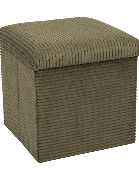 Coffre-pouf pliable, rev&ecirc;tement tissu c&ocirc;tel&eacute; (vert)