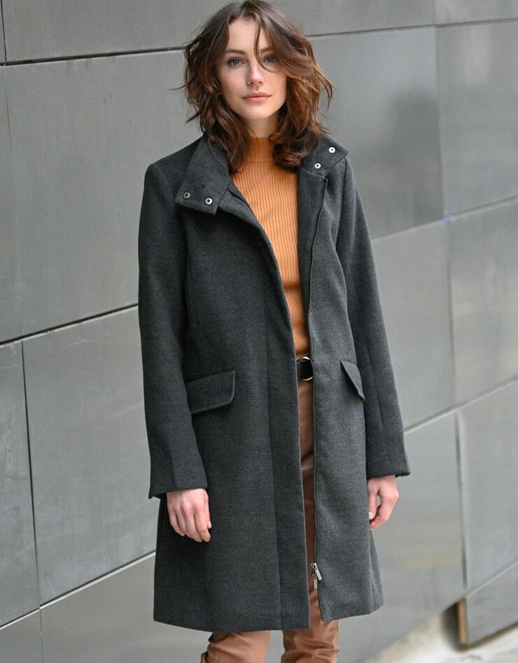 Manteau zippé drap de laine (anthracite chiné) Manteau zippé drap de laine (anthracite chiné)