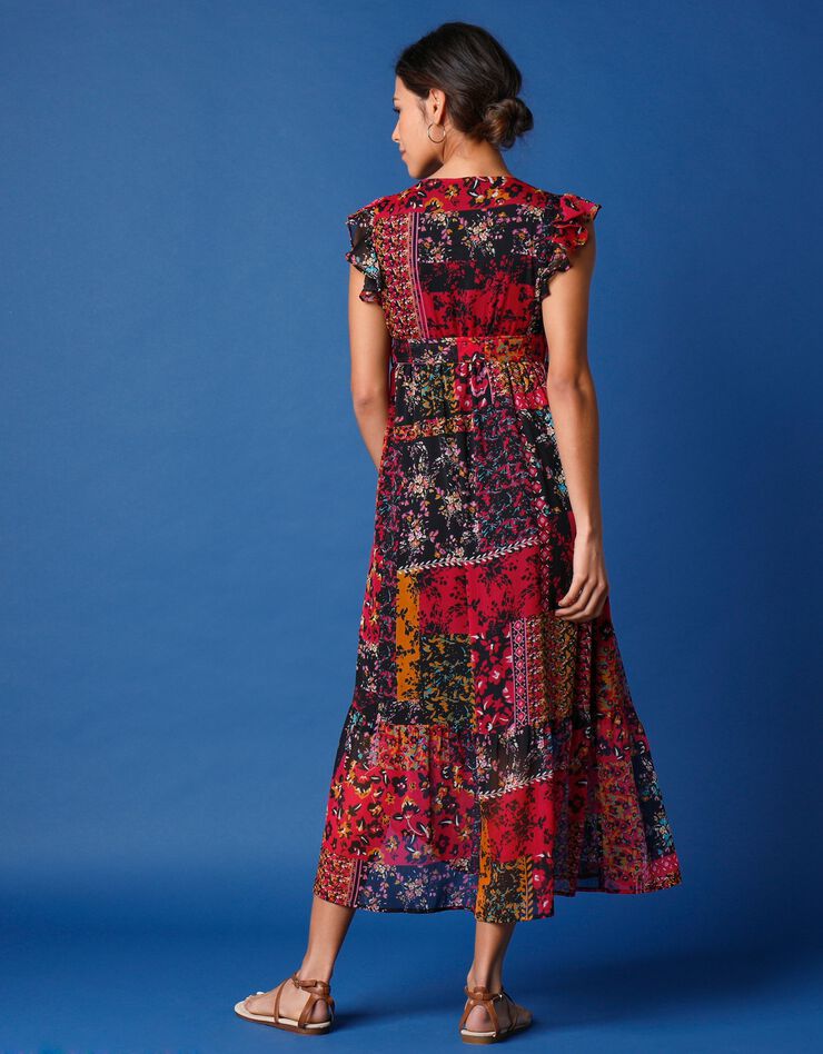 Robe longue imprimée  (noir / rose)