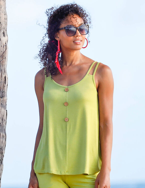 D&eacute;bardeur maille unie, liens &eacute;paules (vert mousse)