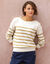 Pull col bateau ray&eacute; d&eacute;tails boutonn&eacute;s, maille moelleuse (&eacute;cru / vert)