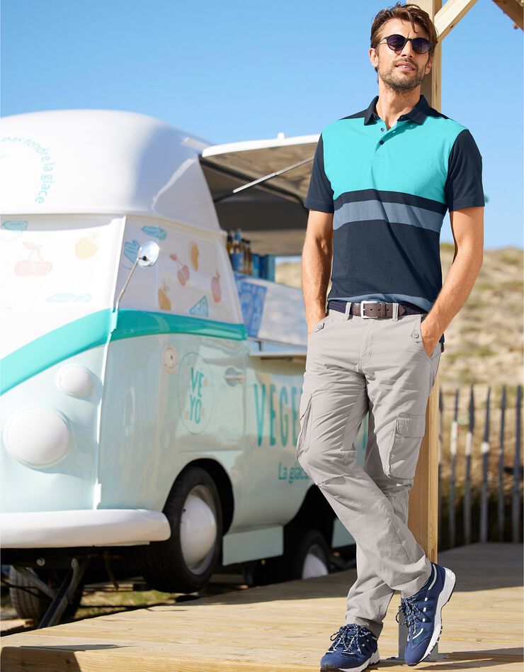 Polo en jersey rayé fils teints (turquoise / marine) Polo en jersey rayé fils teints (turquoise / marine)