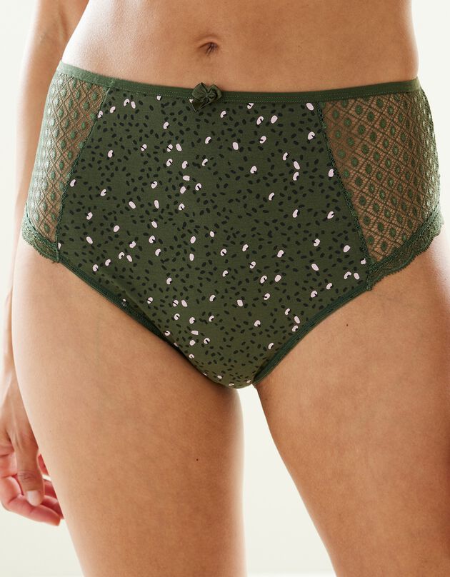 Culotte maxi dentelle coton uni et imprimé tachiste Tropea - lot de 4 (kaki + tilleul)