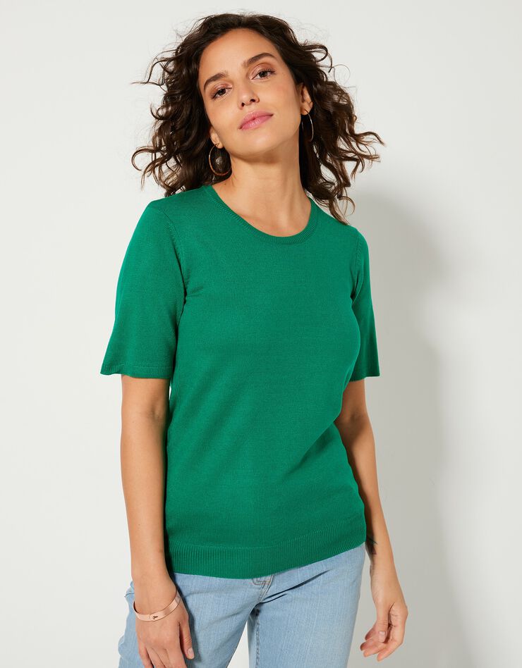 Pull uni manches courtes toucher cachemire (vert pomme) Pull uni manches courtes toucher cachemire (vert pomme)
