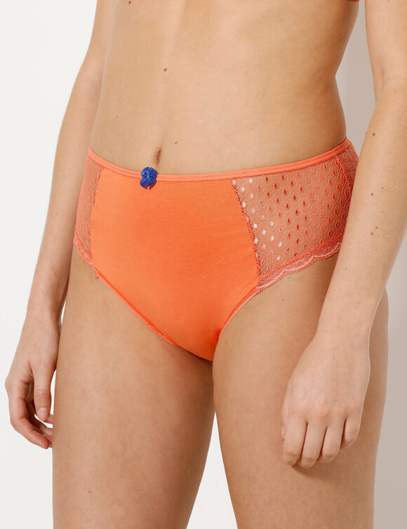 Culotte maxi dentelle coton uni Tropea - lot de 4 (bleu + corail)