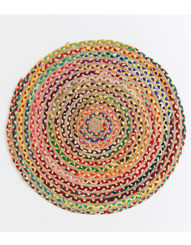 Tapis rond en jute et coton (multicolore)