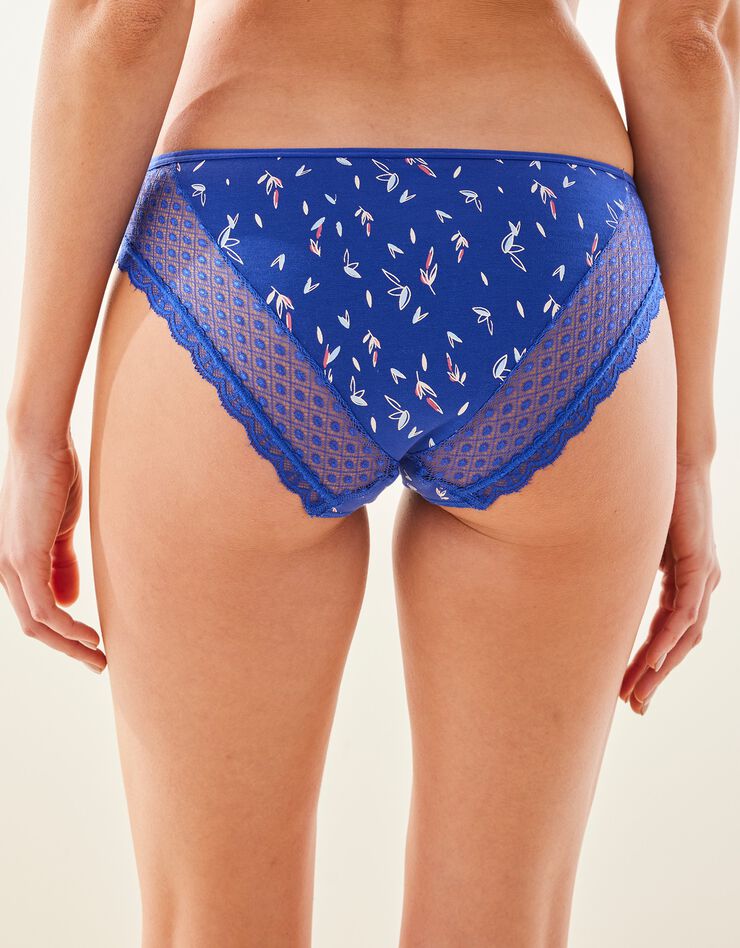 Culotte midi dentelle coton imprimé "feuilles" Tropea - lot de 4 (bleu + rose)