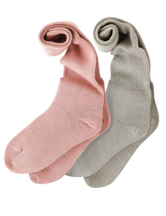 Chaussettes hautes maille c&ocirc;tel&eacute;e - lot de 2 paires (gris + rose)