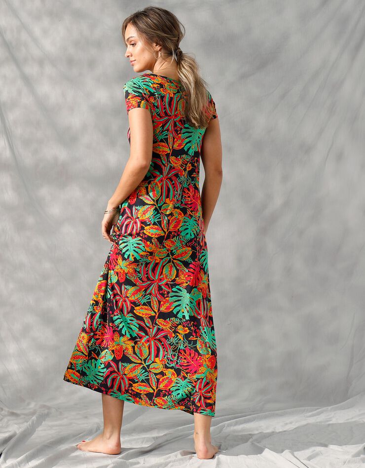 Robe longue manches courtes, maille imprimée (noir / vert)