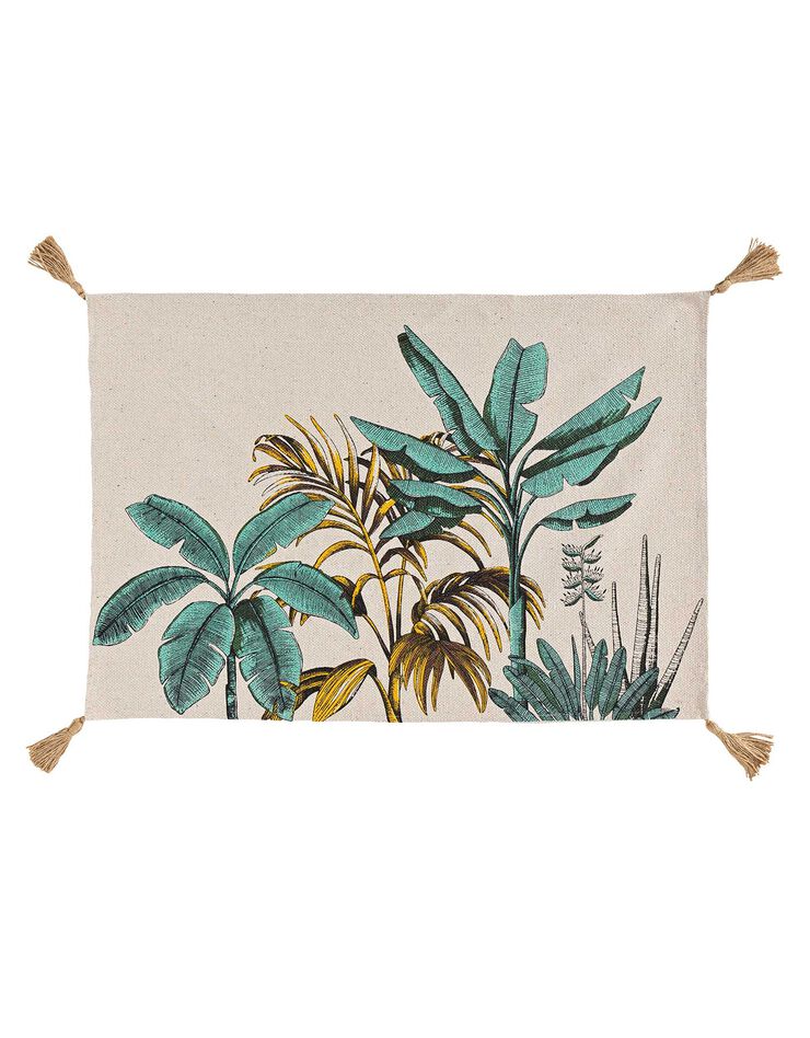 Tapis pompons imprimé tropical - rectangulaire (imprimé) Tapis pompons imprimé tropical - rectangulaire (imprimé)