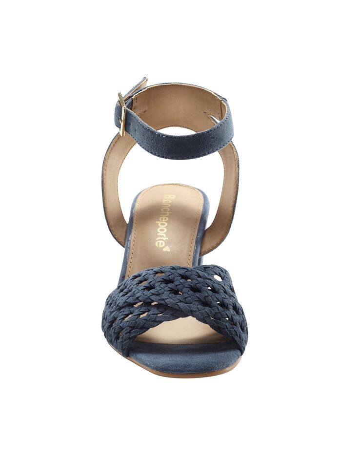 Sandales à brides en cuir tressé à talon (bleu indigo) Sandales à brides en cuir tressé à talon (bleu indigo)