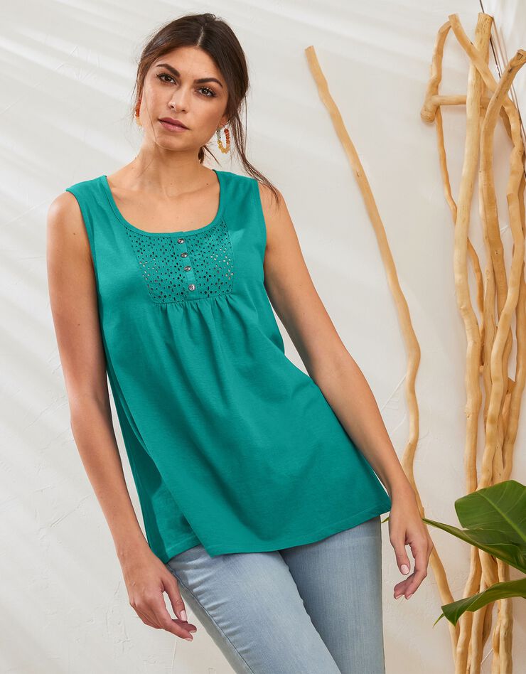Débardeur col rond, broderie anglaise (vert) Débardeur col rond, broderie anglaise (vert)