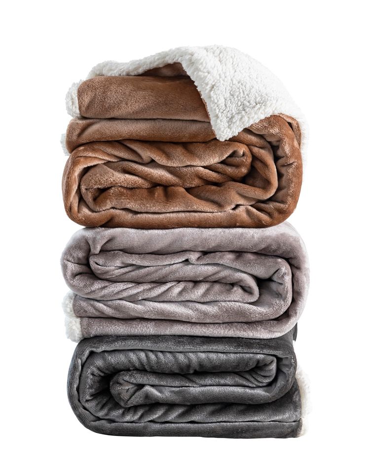 Couverture double face polaire et sherpa (taupe)