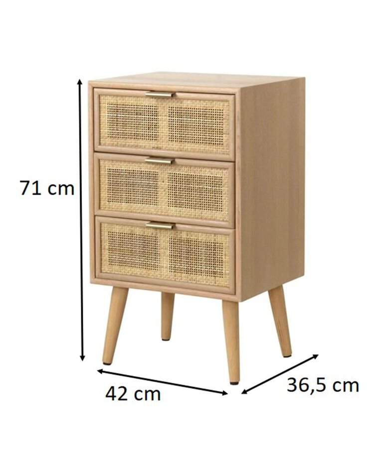 Commode 3 tiroirs RANAË - bois et cannage rotin (naturel)