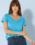 T-shirt col V uni manches courtes, coton (bleu turquoise)