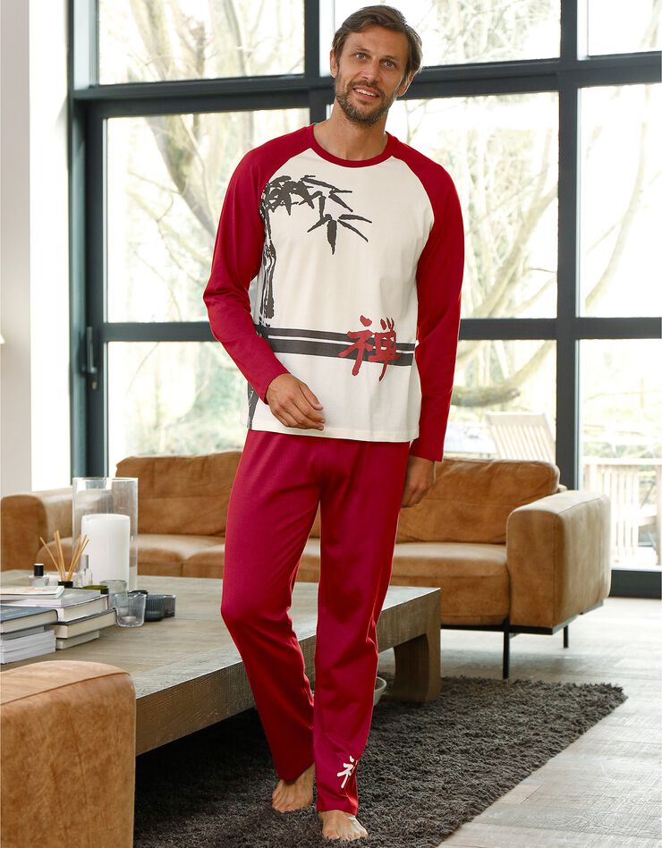 Pyjama pantalon motif bambou manches longues (écru / bordeaux) Pyjama pantalon motif bambou manches longues (écru / bordeaux)