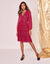 Robe imprimé fleuri, voile plissé (prune / rouge)