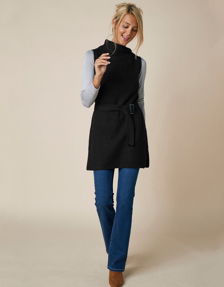 Pull tunique sans manches uni à ceinture amovible - toucher mohair (noir) Pull tunique sans manches uni à ceinture amovible - toucher mohair (noir)