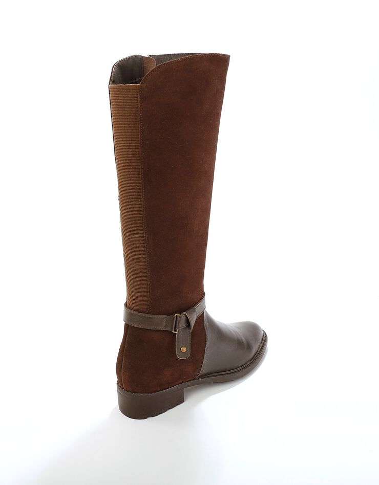 Bottes en cuir bimatière à mollets élastiqués (chocolat) Bottes en cuir bimatière à mollets élastiqués (chocolat)