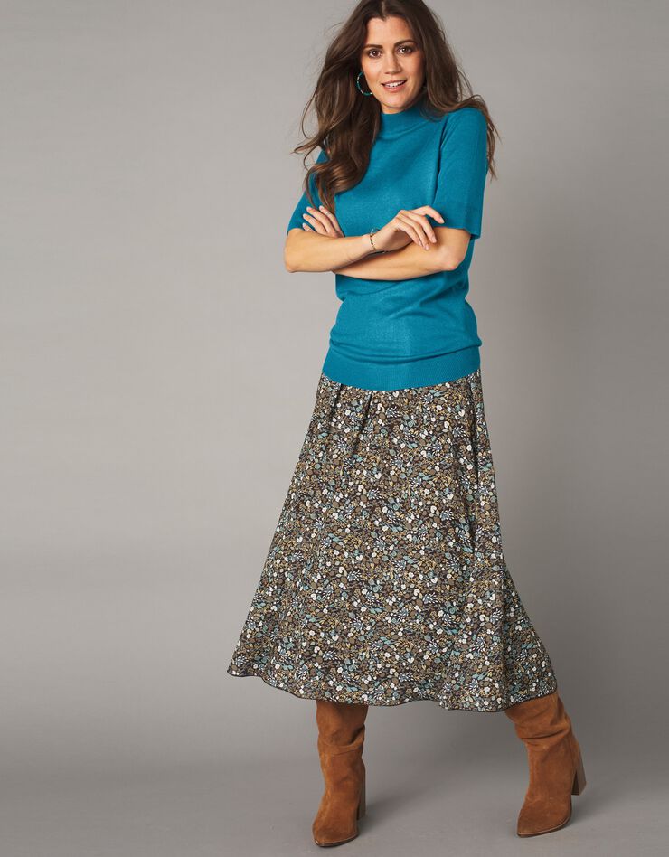 Pull col montant manches courtes toucher cachemire (bleu prusse) Pull col montant manches courtes toucher cachemire (bleu prusse)