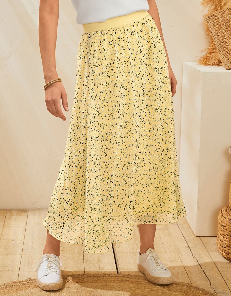 Jupe longue évasée imprimé minimaliste, voile (jaune) Jupe longue évasée imprimé minimaliste, voile (jaune)