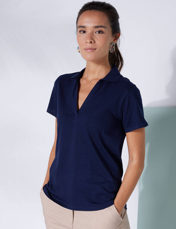 Polo manches courtes, maille jersey (marine)