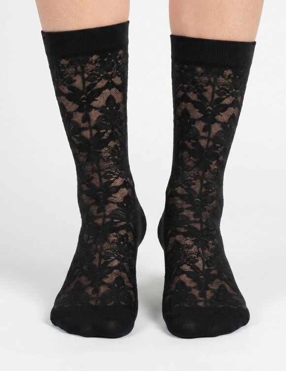 Mi-chaussettes effet r&eacute;sille et dentelle - lot de 2 paires (noir)